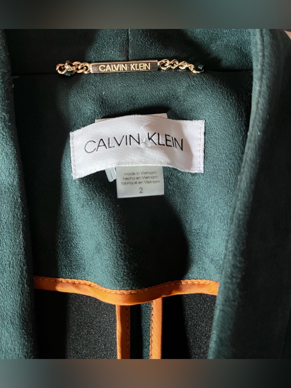 Calvin Klein open-front blazer longline silhouette faux suede 2 green - Picture 2 of 6